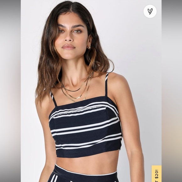 New w/o tags. Lulu’s Coastal Living Blue/White Striped 2 Piece Jumpsuit. - Picture 3 of 8